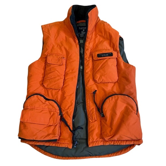 Nautica Puff Vest Orange Medium Zippers Vintage Mens NJC Unisex - Picture 1 of 6